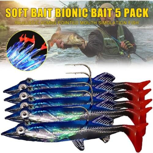 5pcs 8cm 6g Shad Bait Fishing Lures Fishinghooks Sinking Soft Lure Fishing Tackle
