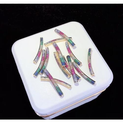 6PCS ZYZ-B9746 Mix Color Rainbow Zirconia Bar Jewelry Connectors Bracelet, CZ Crystal Micro Pave Metal Jewelry Connector Beads