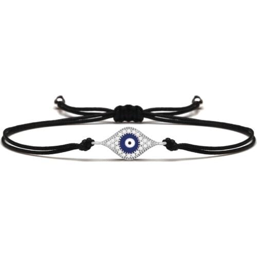 AAA Cubic Zirconia Stones Evil Eye Red String Adjustable Bracelet Rhodium-plated CZ Good Fortune Luck Protection Jewelry Gift