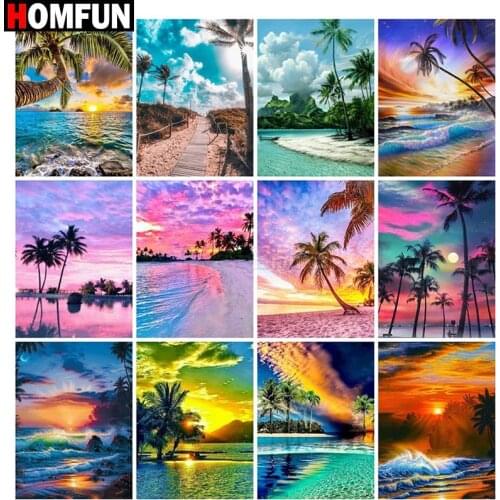 HOMFUN Full Square/Round Drill 5D DIY Diamond Painting "Sunset seaside scene" Embroidery Cross Stitch 5D Home Decor Gift