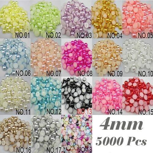 Free Shipping 5000pcs White/Ivory/Purple/Gold 4mm Half Round ABS Imitation Pearl Beads Flat Back for Craft Pick colors