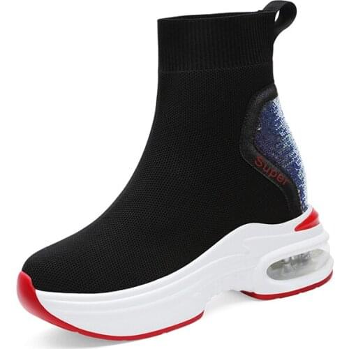 Round Toe Thick-Soled Sock Boots, Set Feet, Color Matching Shoes, WomenS Platform WomenS Shoes