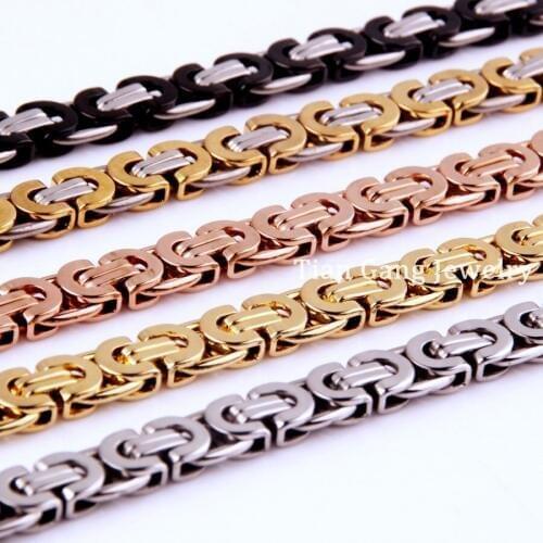 Silver Color Gold Black Rose&Gold Byzantine Stainless Steel Necklace Boys Mens Chain Necklace Fashion jewelry