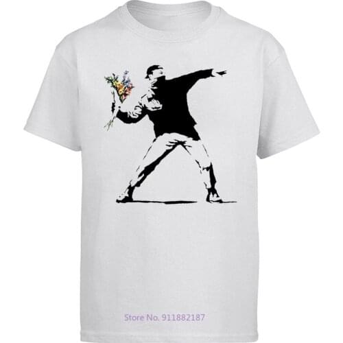 Tops Tee T Shirt Flower Throw Thrower Protester Banksy GRAFITTI GRAFFITI Sprayer Flowers T-Shirt Streetwear mens clothing