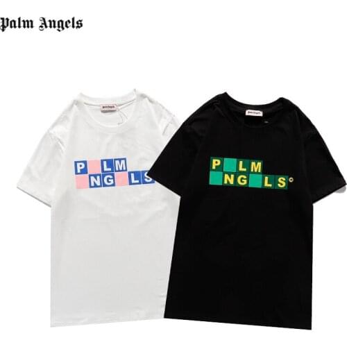 Palm Angels 21SS Letter Logo Short Sleeve Round Neck Men Women T-Shirt, Unisex, Lovers, Couple Style, Cotton, Boyfriend Gift