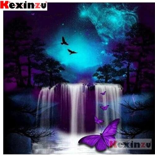 Kexinzu Full 5D DIY Square Diamond Painting"Waterfall purple rose"3D Embroidery Cross Stitch Rhinestone Mosaic Home Decor Gift X