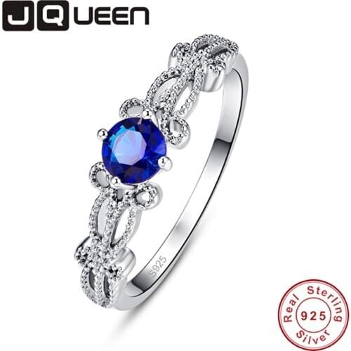 JQUEEN Blue Tanzanite Rings For Women Silver Ring 925 Jewelry Pave Setting Crystal Jewelry Bijoux Femme