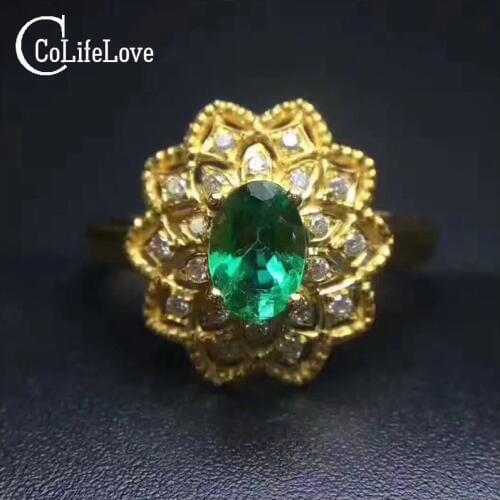 Vintage silver emerald ring good color natural SI grade emerald silver ring colorfast solid 925 emerald ring romantic gift