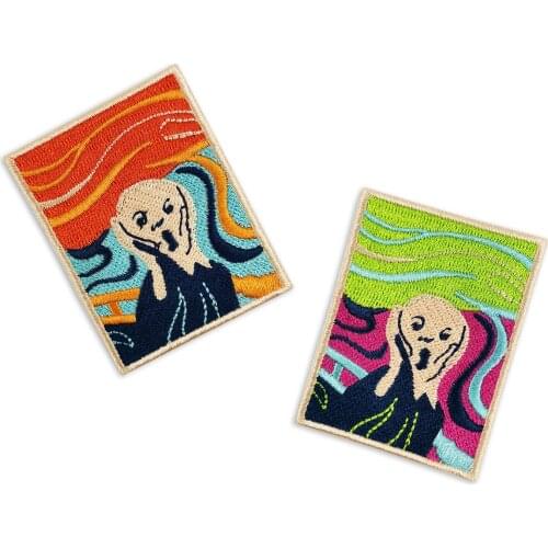 The Scream Skrik Embroidery Patches Iron on for Clothes Sewing Accessory Crayon Drawing Punk Badges Jackets Bag Hats Appliques