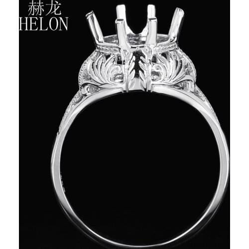 Round 7-8mm Cut Semi Mount Silver Ring Prong Setting Sterling Silver 925 Engagement Wedding Ring Vintage Antique Engrave Ring