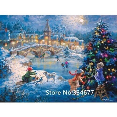 Happy kidswinter skate scenery For Embroidery Needlework 14CT Counted Unprinted DIY Cross Stitch Kit Handmade Art Wall Decor