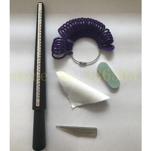 Plastic Black Ring Mandrel and Ring Sizer Kit with 3 Piece Jewelry Polishing Cloth and agate burnisher