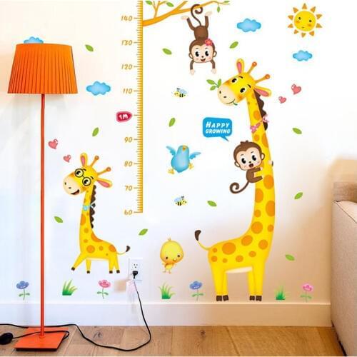 DIY Monkey Giraffe Animals Height Measure Wall Stickers for kids Children rooms Growth Chart Nursery Home Decor Wall Art Decals