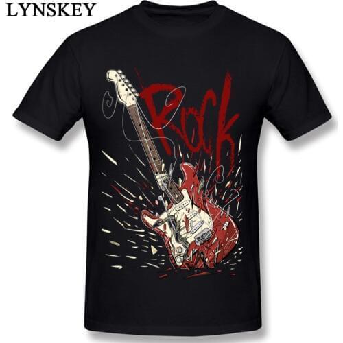 New Brand Simple Style Mens Pure Cotton Soft Fabric Tee Shirt Cool Design Guitar Rock Tees Low Price Awesome Short Clothes