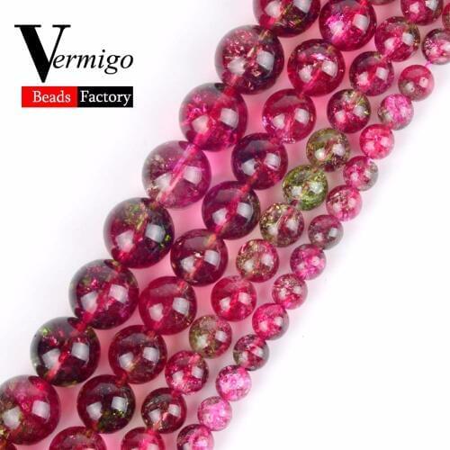 Wholesale Fuchsia Cracked Crystal Loose Beads Natural Stone Beads For Jewelry Making Diy Bracelet Necklace 6-12mm Pick Size