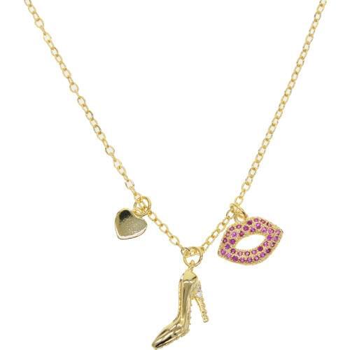 Vogue lady jewelry gold filled cz high-heeled shoes red kiss cute lovely heart charm chain necklace
