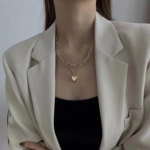 Kawaii Golden Love Layered Necklace Ladies Ins Sweet Street Hip-Hop Trend Vintage Letter Necklace Jewelry On The Neck Cheap GIft