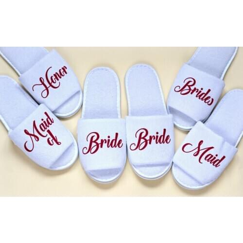 Personalize Red Bride terry shoes Spa slippers Bachelorette party Hen party slippers wedding bridesmaid maid of honor slippers