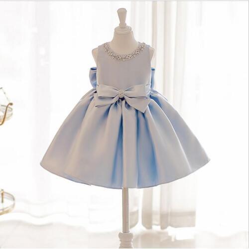 Infant Baby Girls Flower Dresses Christening Gowns Beaded Bow Newborn Babies Baptism Clothes Princess tutu 1 Year Birthday Dress