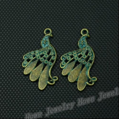 35 pcs High quality Antique Moldy verdigris Peacock Pendant floating charm fit Bracelet Necklace jewelry Making