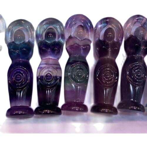 Natural colorful fluorite Quartz goddess skull Crystal Hand Carved Healing