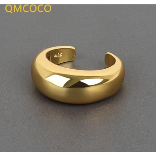 QMCOCO 925 Silver Smooth Surface Geometric Creative Trendy Ring For Women Simple Open Adjustable Ring Jewelry Gifts