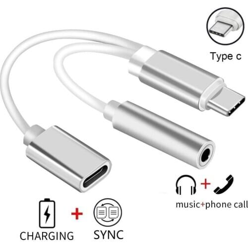 2 in 1 Type C Splitter Adaptateur Audio Cable Type C to 3.5mm Jack Aux Earphone Call Music Charging Adapter Cable For Samsung