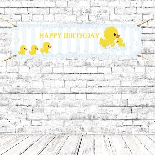 Rubber Baby Duck Birthday Party Banners Yellow Duck Birthday Banner Posters Sign Background With Grommets