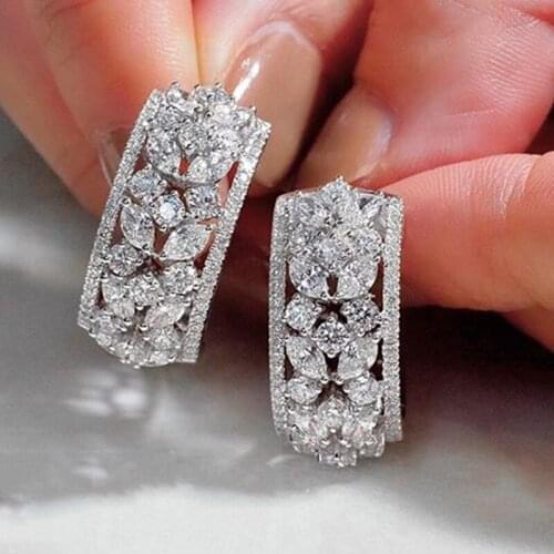 Luxury Geometric Crystal Stud Earrings for Women Wedding Engagement Cubic Zircon Flower Earrings Statement Fashion Jewelry Gift
