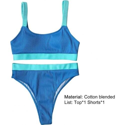 Sexy Bikinis Ribbed Swimwear Womens Swimsuit Push Up Bathing Suit 2021 Solid Color Patchwork Biquini Thong High Cut Bikini Set