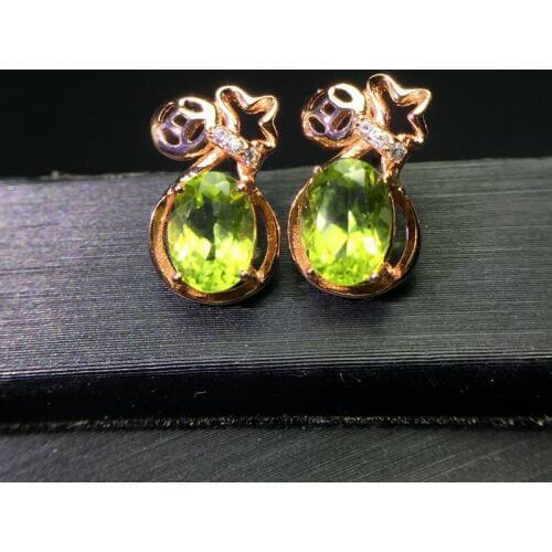 Crown style ear studs, 925 silver, natural olivine ear studs, green jewels, new fashions
