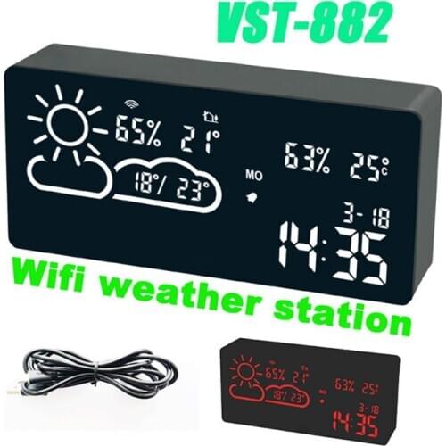 LED Digital Alarm Clock Radio With Temperature And Humidity Clock WIFI APP Smart Wireless Network Electronic Watch Table Clock