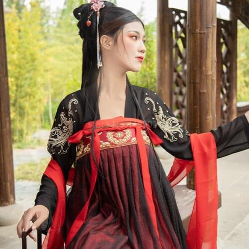 Chinese Traditional Clothing for Women Dress Black Red Carnival Party Elegant Embroidery Dresses Ancient Performance Costumes