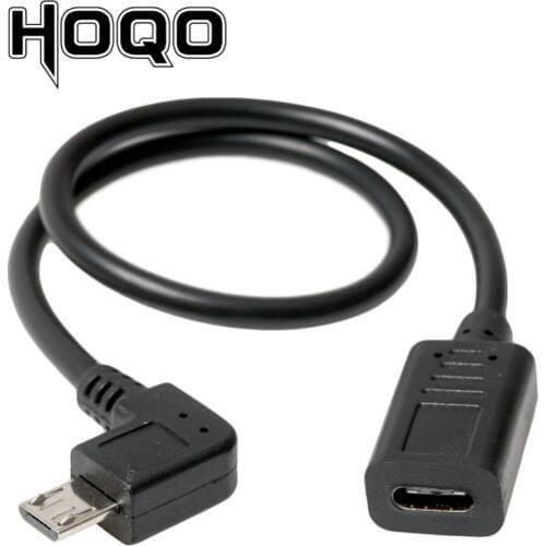 Right angle Micro USB Male to USBC Female Cable 90 degree MicroUSB to USB Type C Female Cord Sync Data Charge Cabo for smarphone