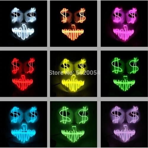 High Quality EL Wire Mask Dollar Grimace Cosplay Mask Led Light Up Mask For Haunted House Halloween Supplies