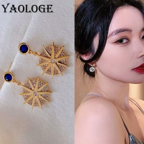 YAOLOGE Bright Wedding Party Jewelry Accessories Astrolabe Golden Earrings Round Small Pendant Elegant Earrings For Women