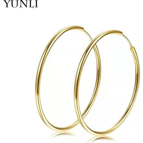 YUNLI Real 18K Yellow Gold Hoop Earrings Solid AU750 Big Circle Earrings For Women Fine Jewelry Gifts As DIY Accessories