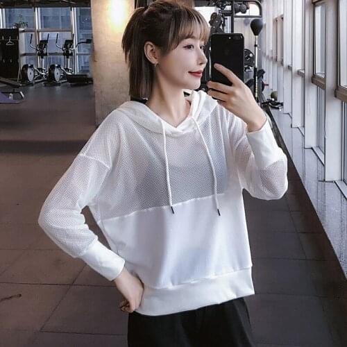 Women Yoga Shirts Long Sleeve Quick Dry Running Shirt Breathable Fitness Hooded Sportswear Gym Workout Clothes Mesh Jackets