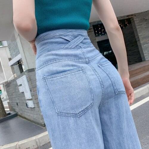 Woman Jeans Pants High-Waisted Trousers Loose Straight Womens Pants Three-Row Buttons Pantalones Vaqueros Mujer