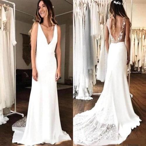 Sexy Deep V Neck Mermaid Wedding Dresses Backless Floor Length Custom Made Vestido De Novia 2019 Cheap Wedding Bridal Gown