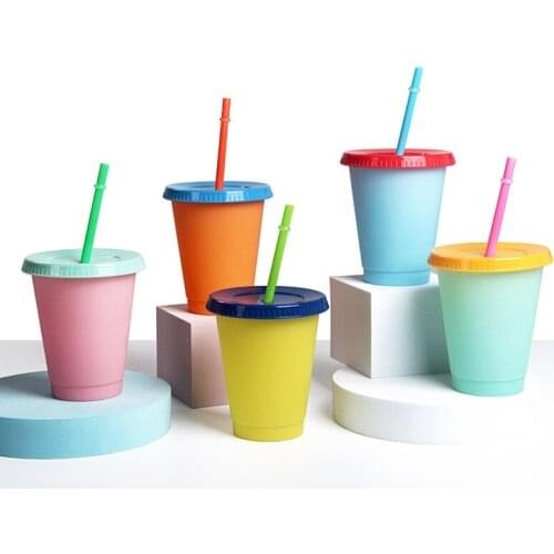 1pc Color Change Coffee Cup Mug With Lid Straw Cup Reusable Cups Plastic Tumbler Matte Finish Coffee Mug Tazas Party Gifts