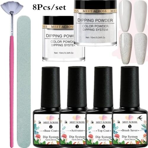 MEET ACROSS10Pcs Dipping Nail Powder Set 10ml Dip Glitter Powder Dust Natural Dry Without Lamp Cure Dipping System Powder Kit