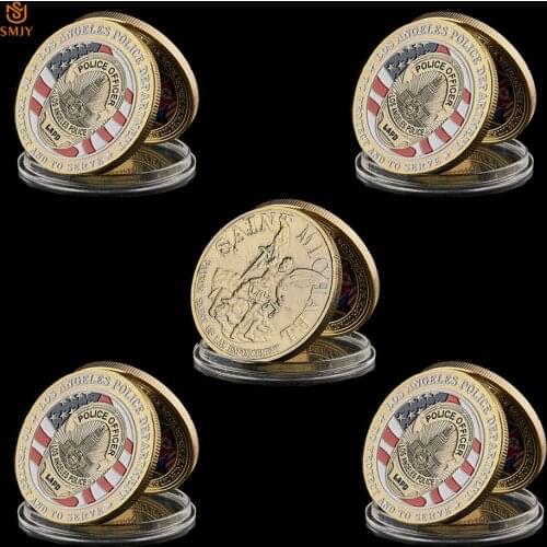 5PCS St. Michaels Archangel Coin USA Los Angeles LAPD Officer Police Officer Challenges Collection Value of Commemorative Coins