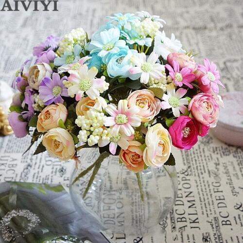 5 branches Fengju small tea flowers artificial flowers bouquet silk flowers home photo wedding set Christmas decor handmade DIY