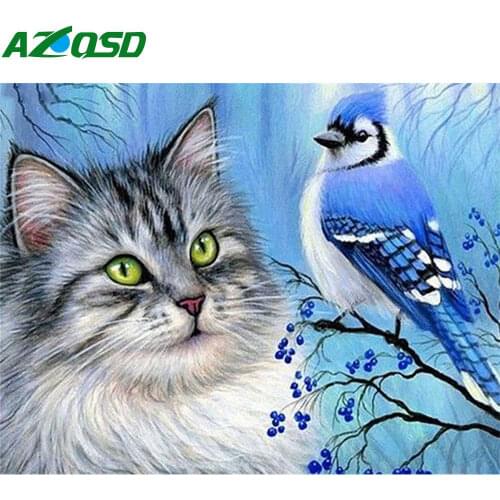 AZQSD Diamond Painting Full Square Cat 5d Diy Diamond Embroidery Animal Picture Of Rhinestones Gift Home Decor Cross Stitch
