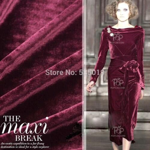 Free 100% mulberry silk velvet georgette tissu flock one-piece dress formal fabric Oxblood red Claret silk velvet fabric