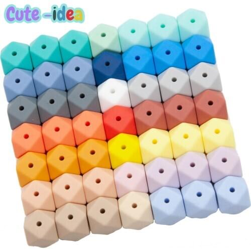 Cute-Idea 200pcs 14mm silicone hexagon beads teether BPA free handmade jewelry necklace bracelet chain soft chewable teething
