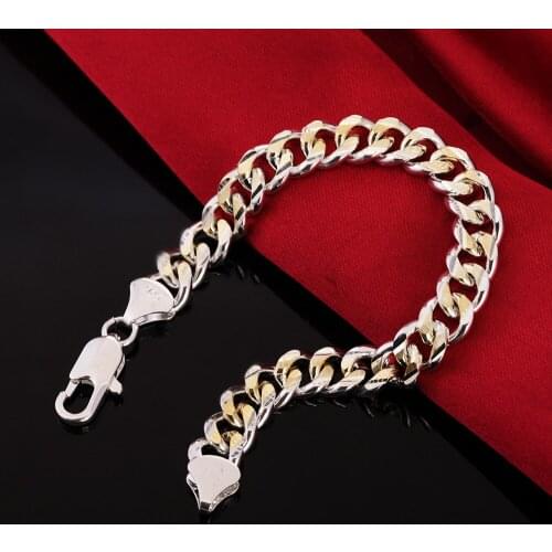 Classic gold fine 10MM chain 925 sterling silver Bracelet for woman man fashion Wedding party Christmas Gifts brands Jewelry
