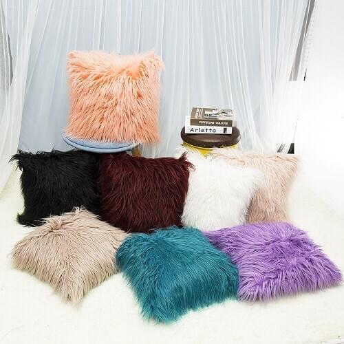 Artificial Wool Fur Sheepskin Cushion Cover Hairy Faux Plain Fluffy Soft Pillowcase Pink White Solid Pillow Case ins Girl Style