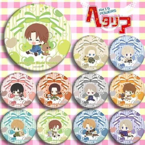 COSSUN 58MM 1pc Animation badge 58mm Hetalia Axis Power Badges Brooch Round Icons Cute Funny Badges